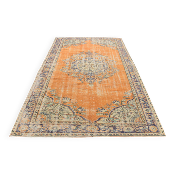 Tapis vintage fait main orange citrouille, 202x282 cm