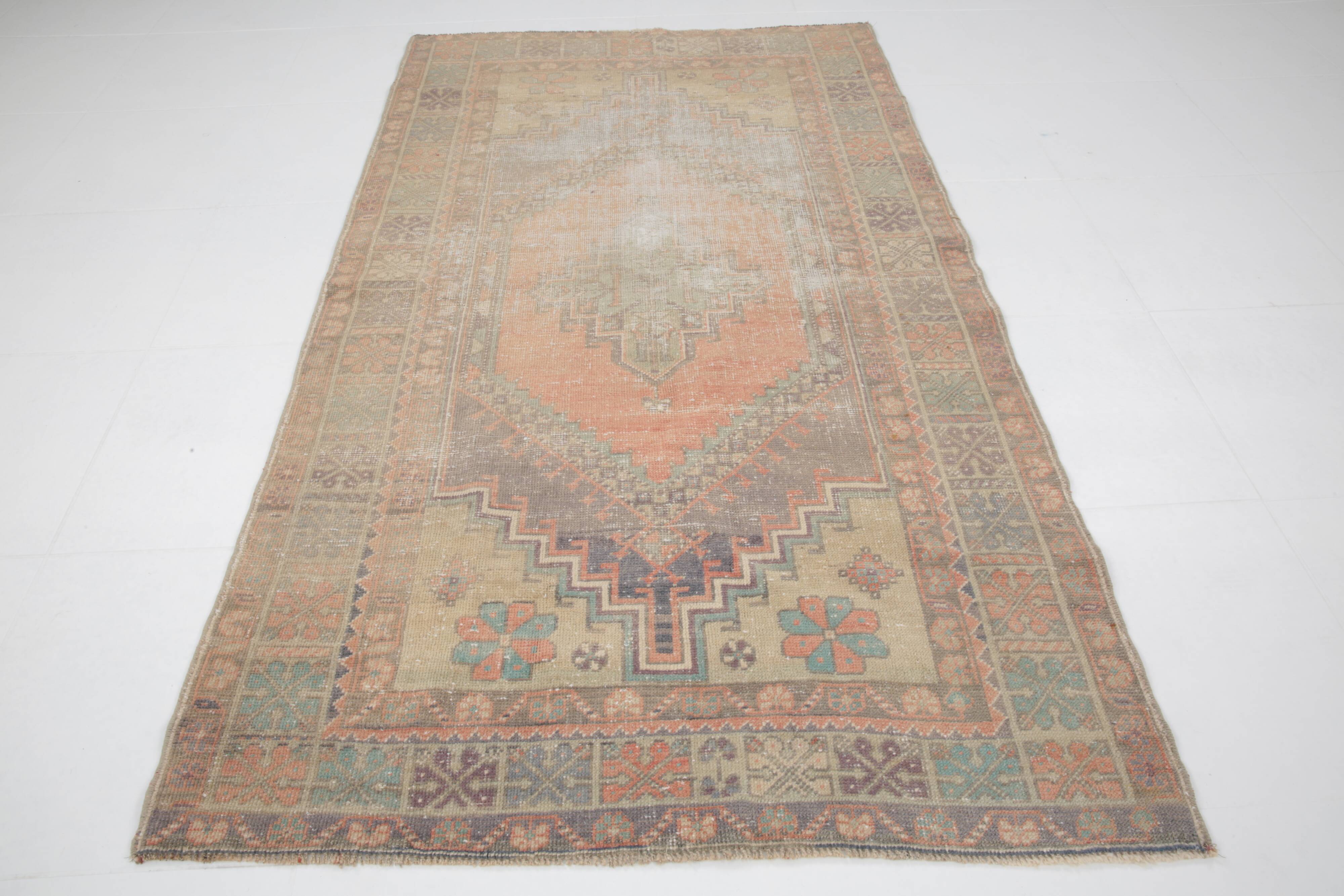 4x6 Rug For Kitchen Handmade Wool Vintage Rug, 112x196Cm SK 3865