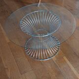 vintage 70s round designer coffee table with wire base