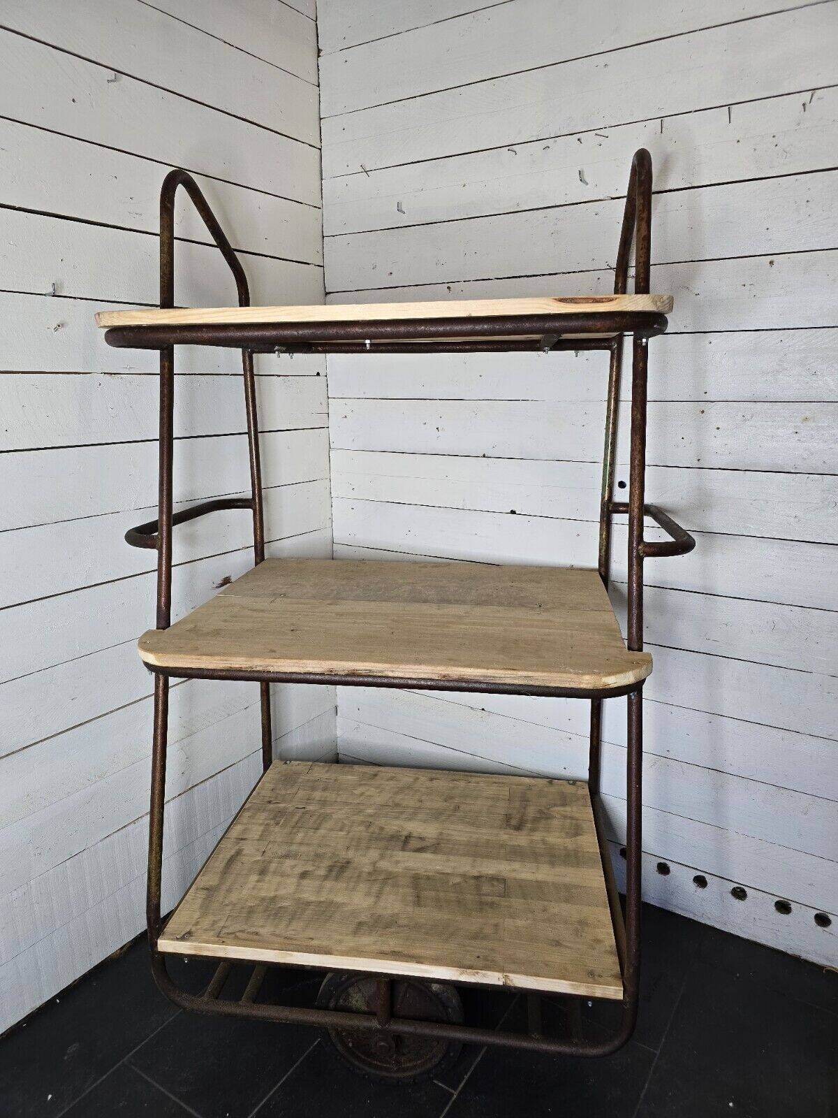 industrial iron and wood trolley shelf