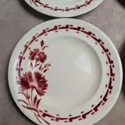 Set of 6 flat plates in ironstone Longwy – Viennese model – Red flowers