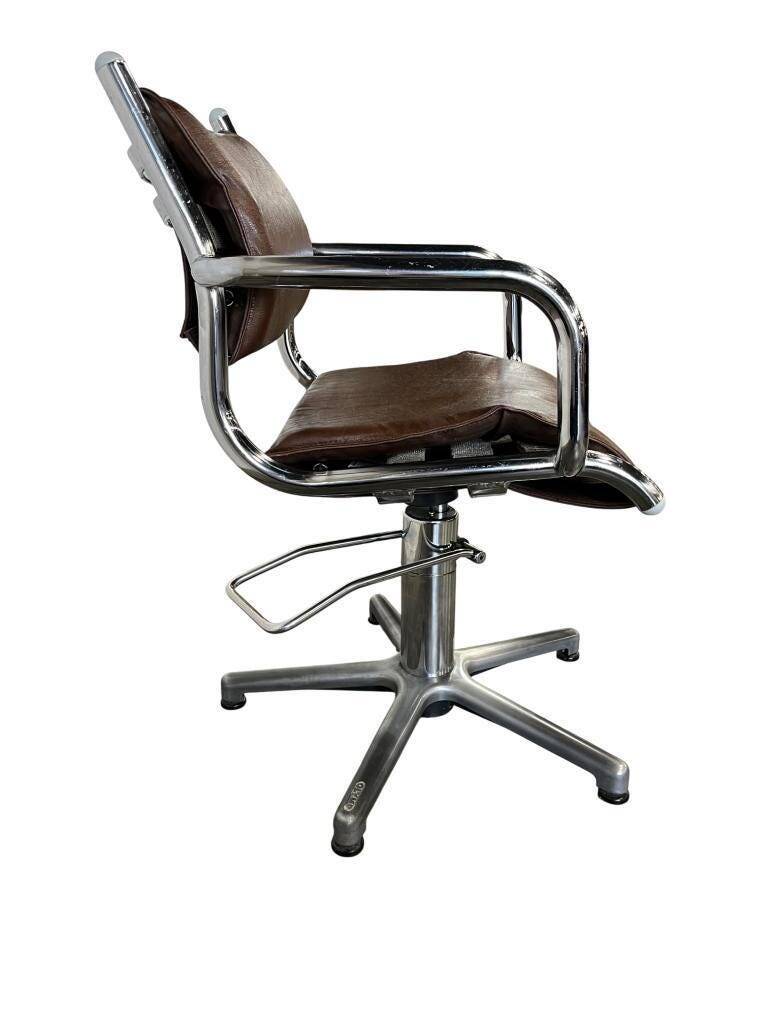 Chaise de bureau vintage brune avec cadre chromé