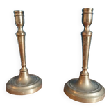 1 pair of weathered golden brass metal candlesticks
