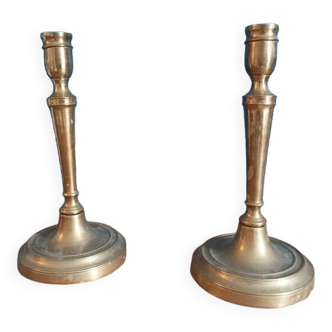 1 pair of weathered golden brass metal candlesticks