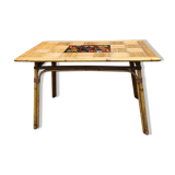 Vintage bamboo, rattan and Vallauris tiles table