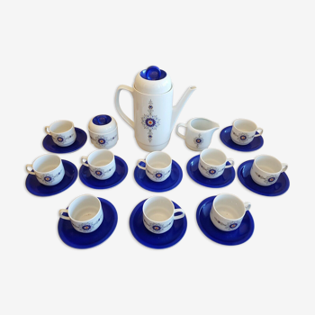 Service à café et dessert en porcelaine vintage années 70 Bareuther décor bleu