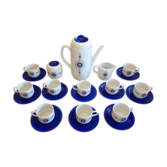 Coffee service and dessert in vintage porcelain 70s Bareuther blue décor
