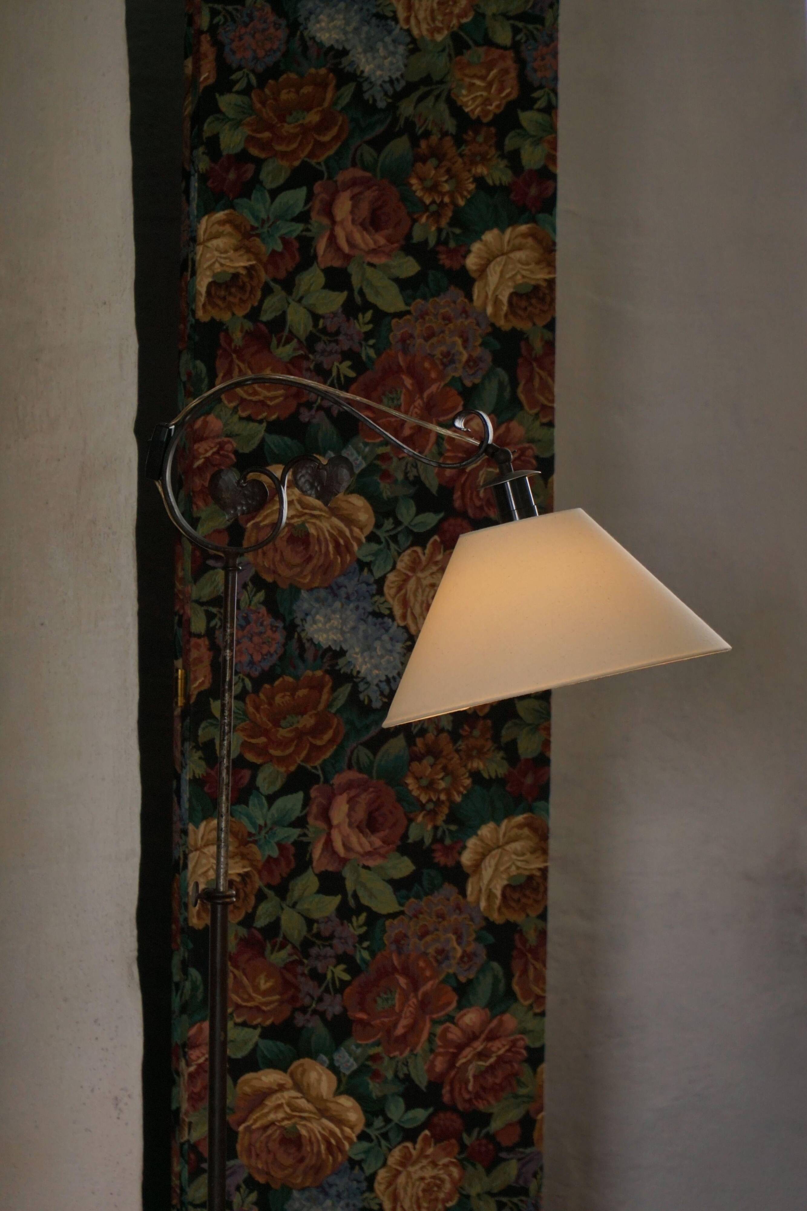 Danish Art Deco, adjustable wrought iron floor lamp, 1930s