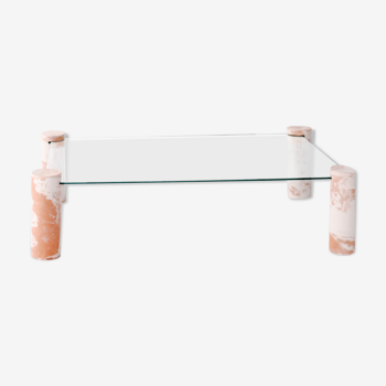Table céramique et verre terres mêlées rouge et blanche - pièce unique
