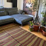 Romanian vintage carpet with stripes, made by hand in wool