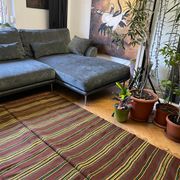 Romanian vintage carpet with stripes, made by hand in wool