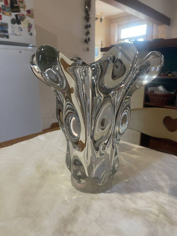 Vase « girafe » en cristal – Cristallerie de Vannes – 26,5 cm