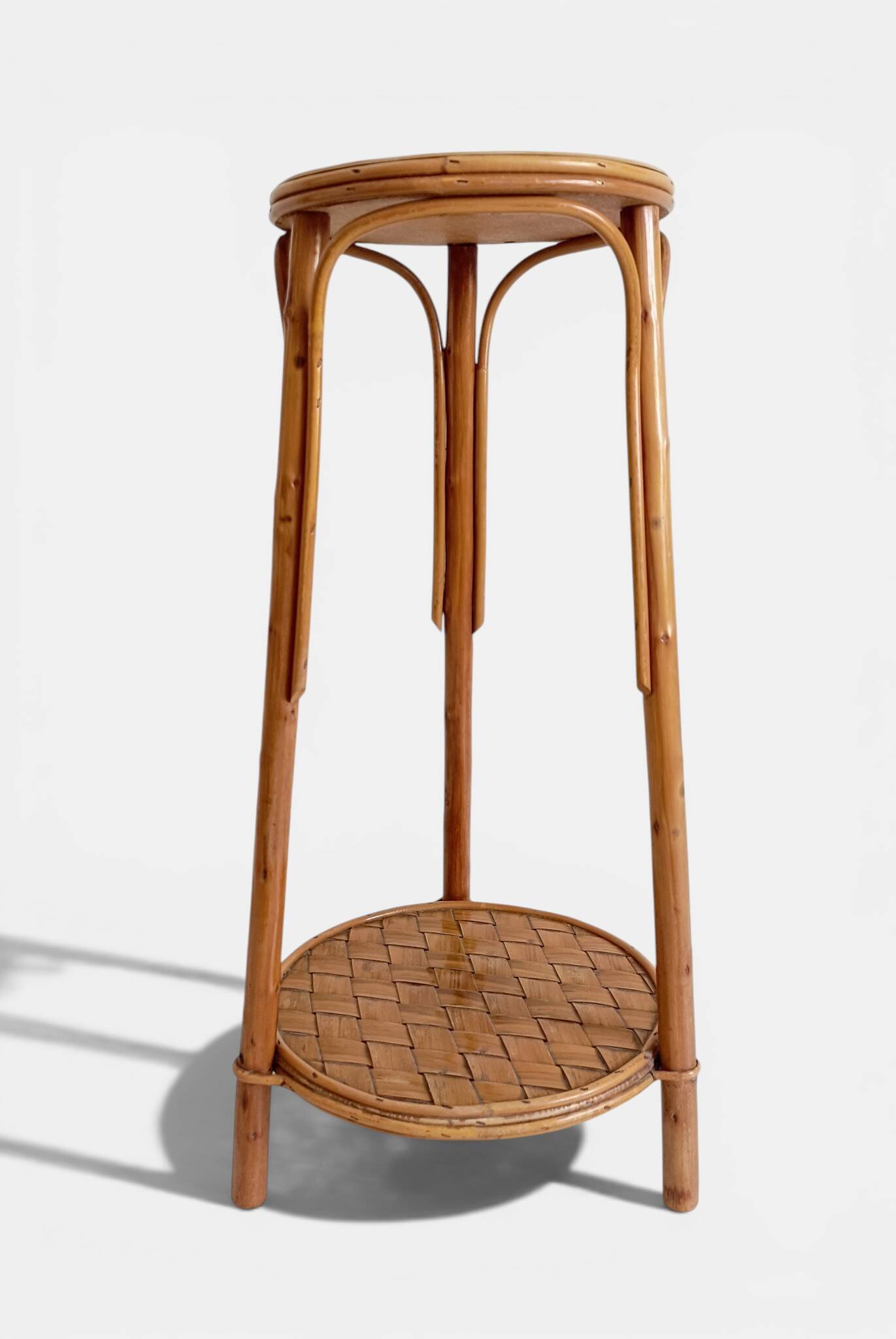 Table d'appoint, support à plante en bois, bambou et roseau, années 1960