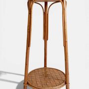 French Mid-Century Wood, Bamboo and Reed Plant Stand, 1960s