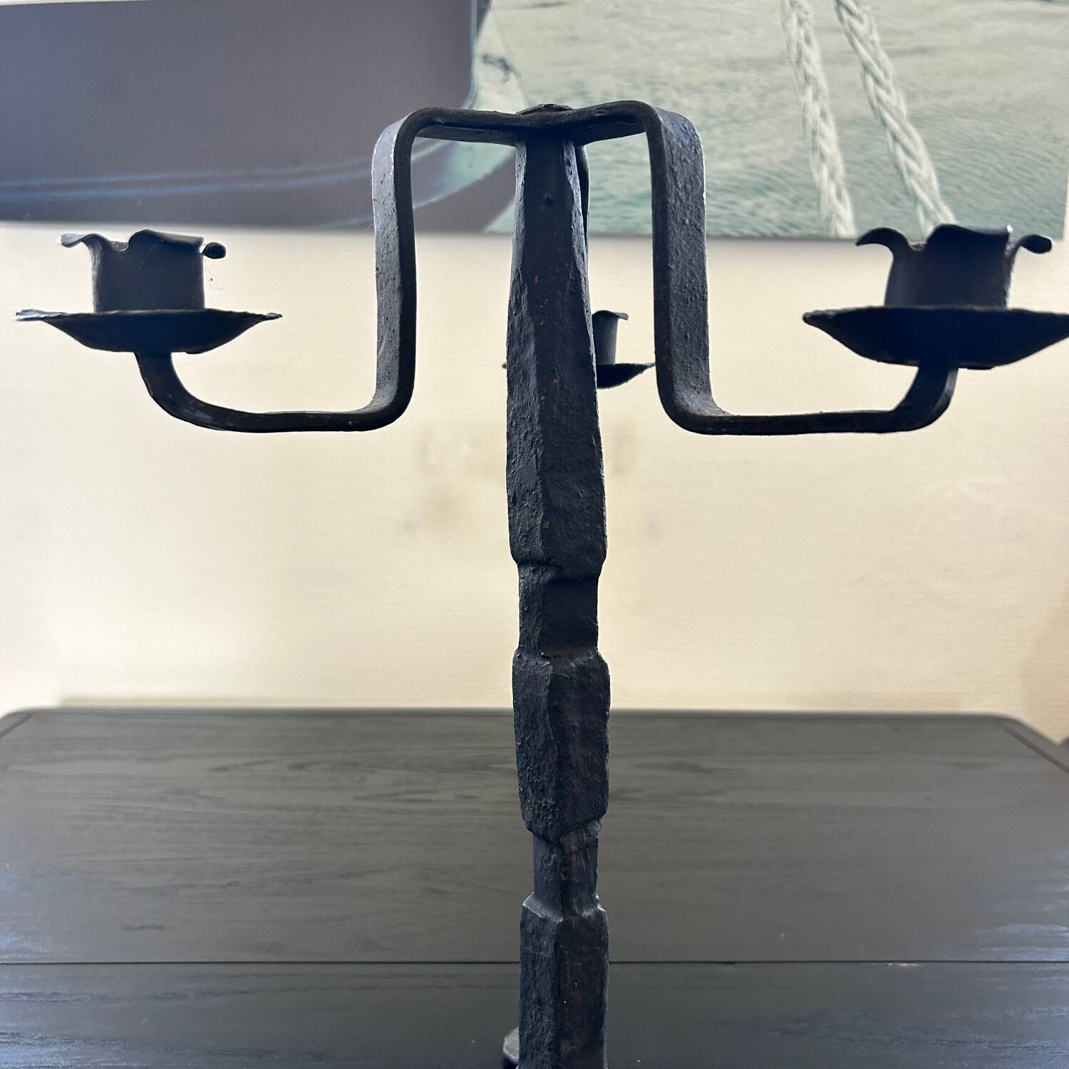 Brutalist wrought iron candlestick