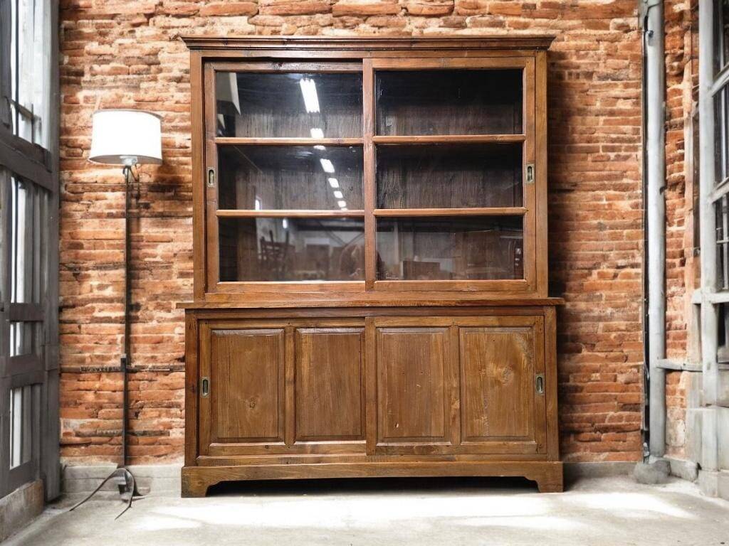 Armoire, vaisselier vitré vintage en bois