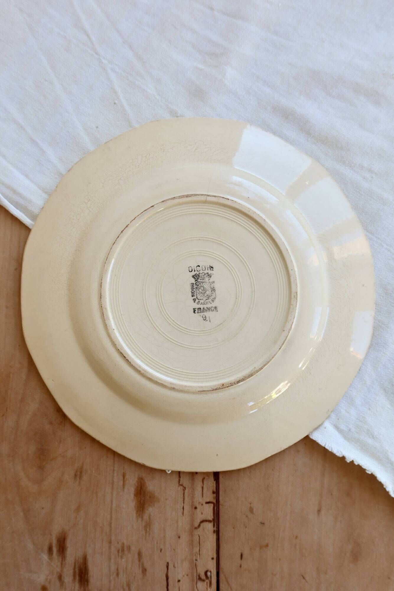 Antique flat plate, ironstone Digoin ivory - Blue rose decoration