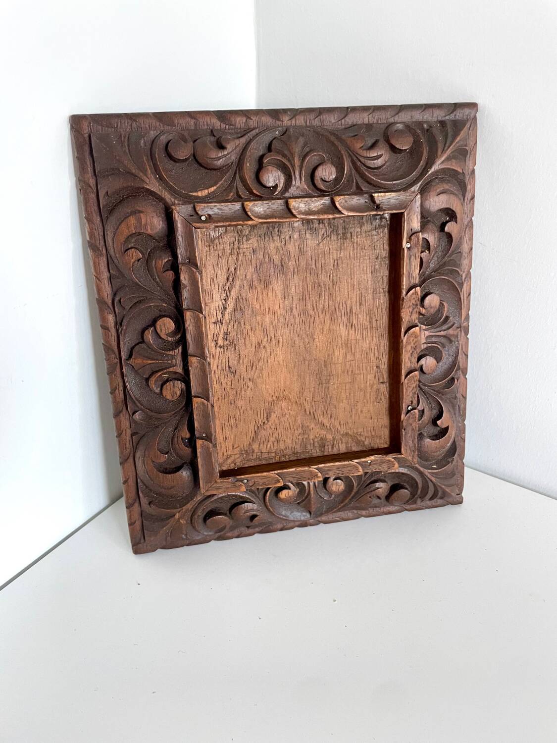 Antique handcarved frame Cedarwood 21.5 cm x 19 cm