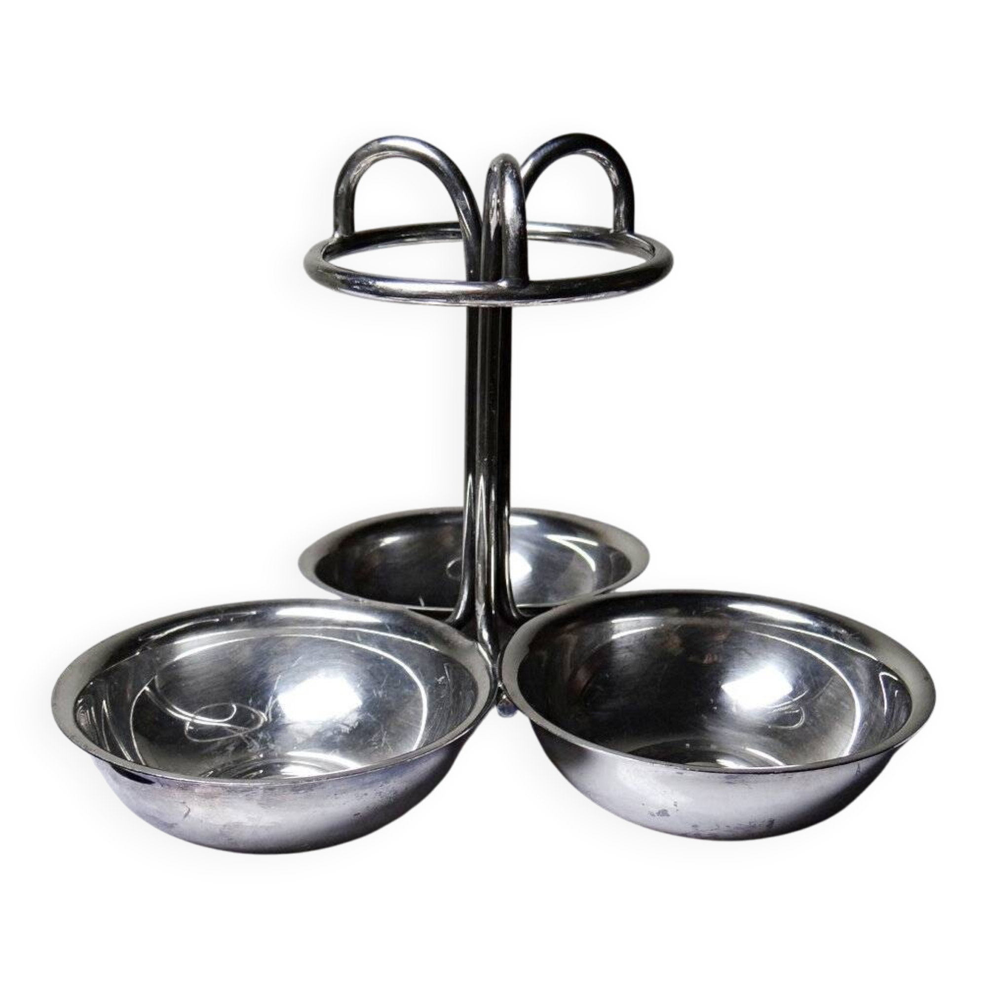 Small display stand with 3 vintage silver-plated metal bowls in Art Deco style