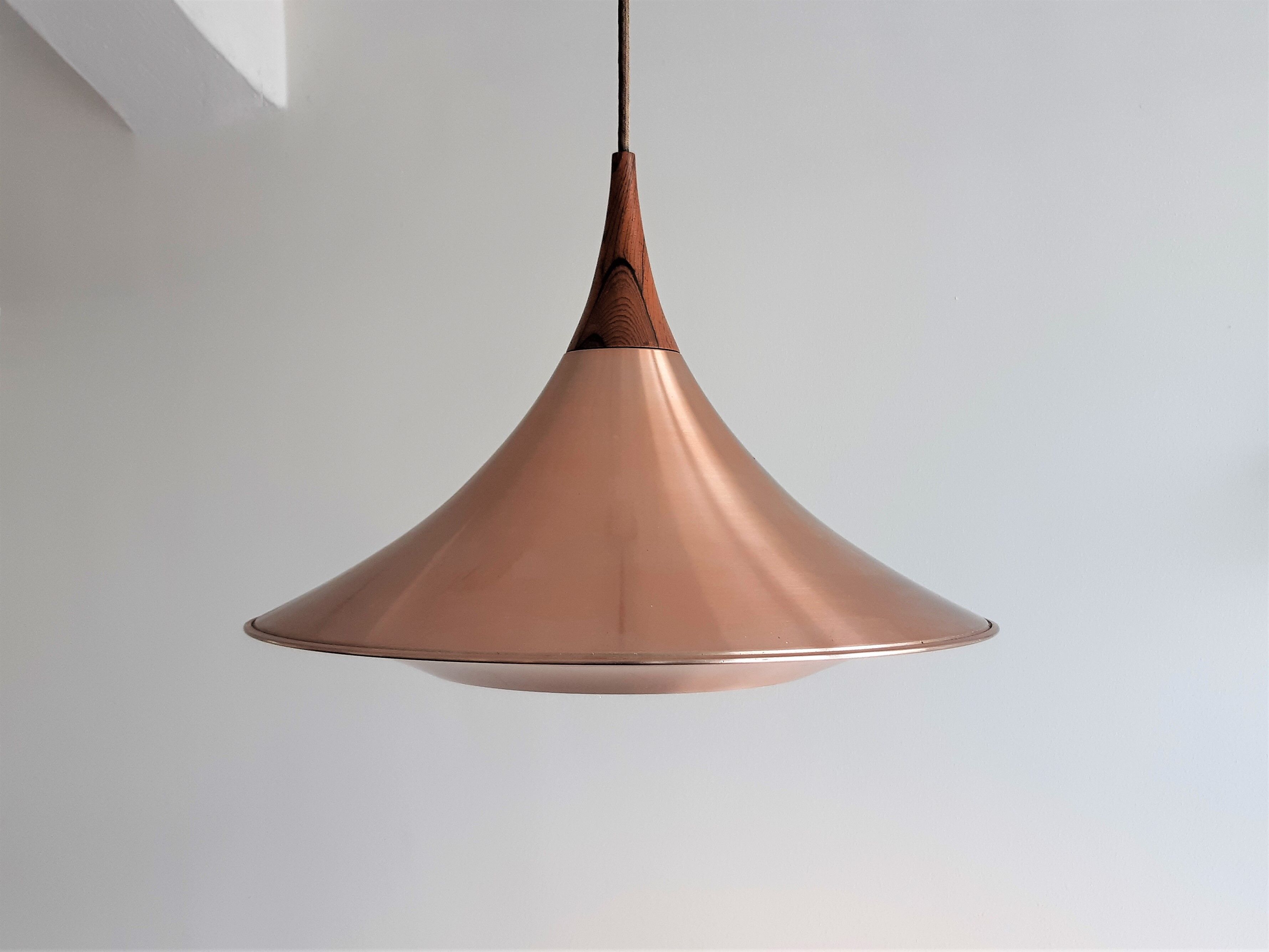 Scandinavian Metal and Teak Pendant Lamp, 1960s