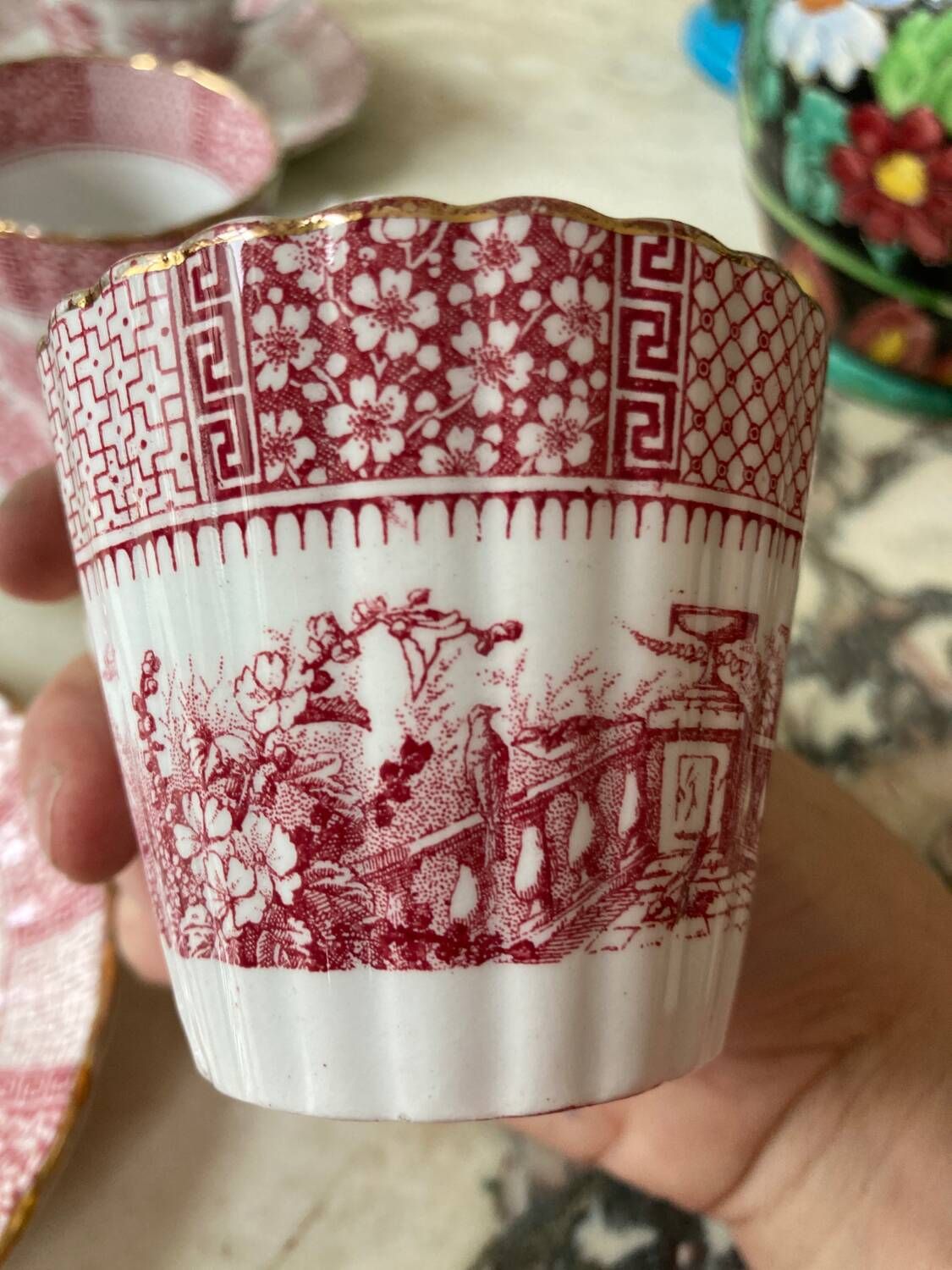 Set of 5 Lunéville “K and G” cups and saucers