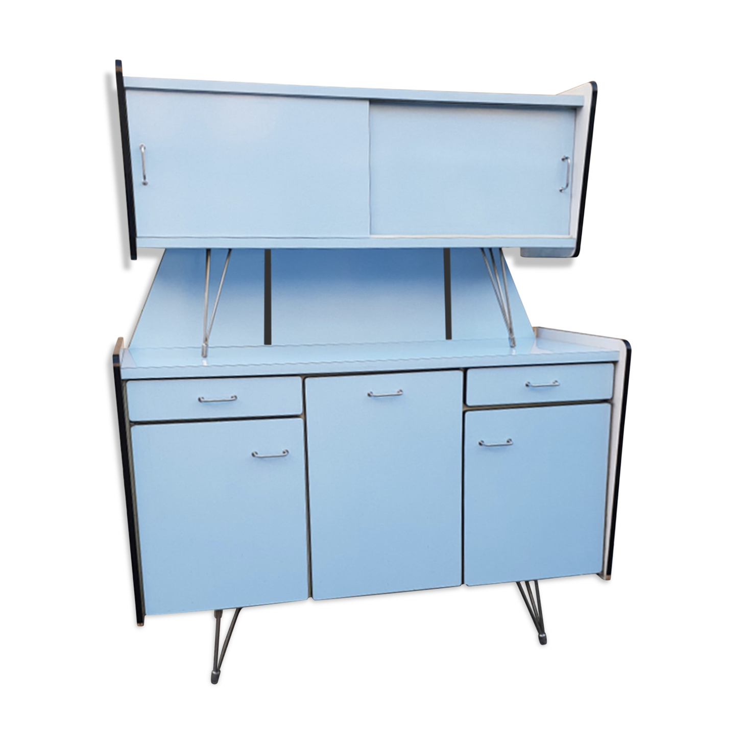 Formica buffet SIF, 3 doors, blue, vintage, years 50