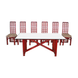 Red bamboo table by Arturo Pozzoli, 1980s, set of 7