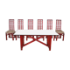 Red bamboo table by Arturo Pozzoli, 1980s, set of 7