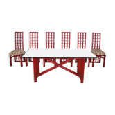 Red bamboo table by Arturo Pozzoli, 1980s, set of 7