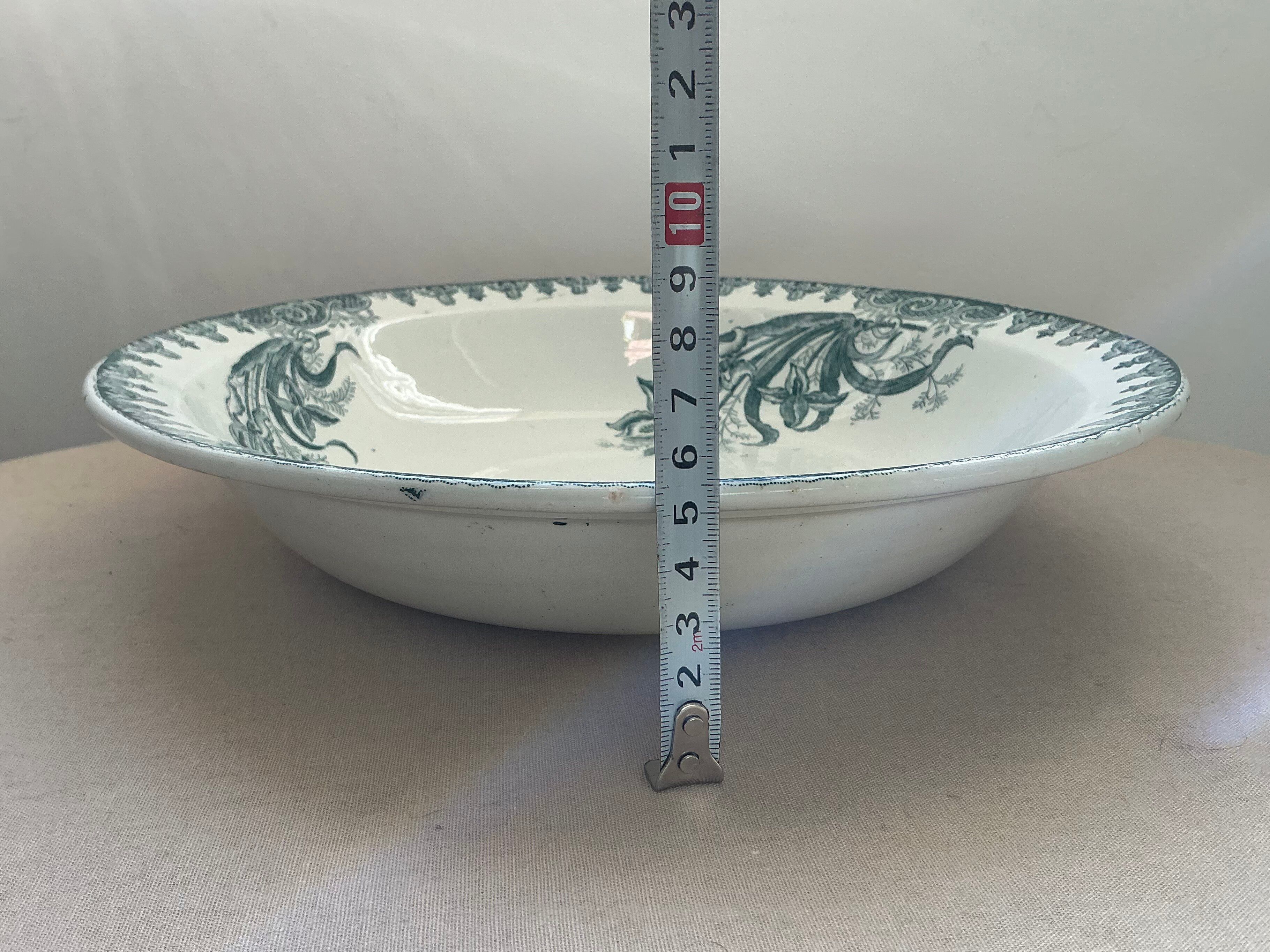 Old hollow dish, Ironstone, green floral decoration, 28 cm.
