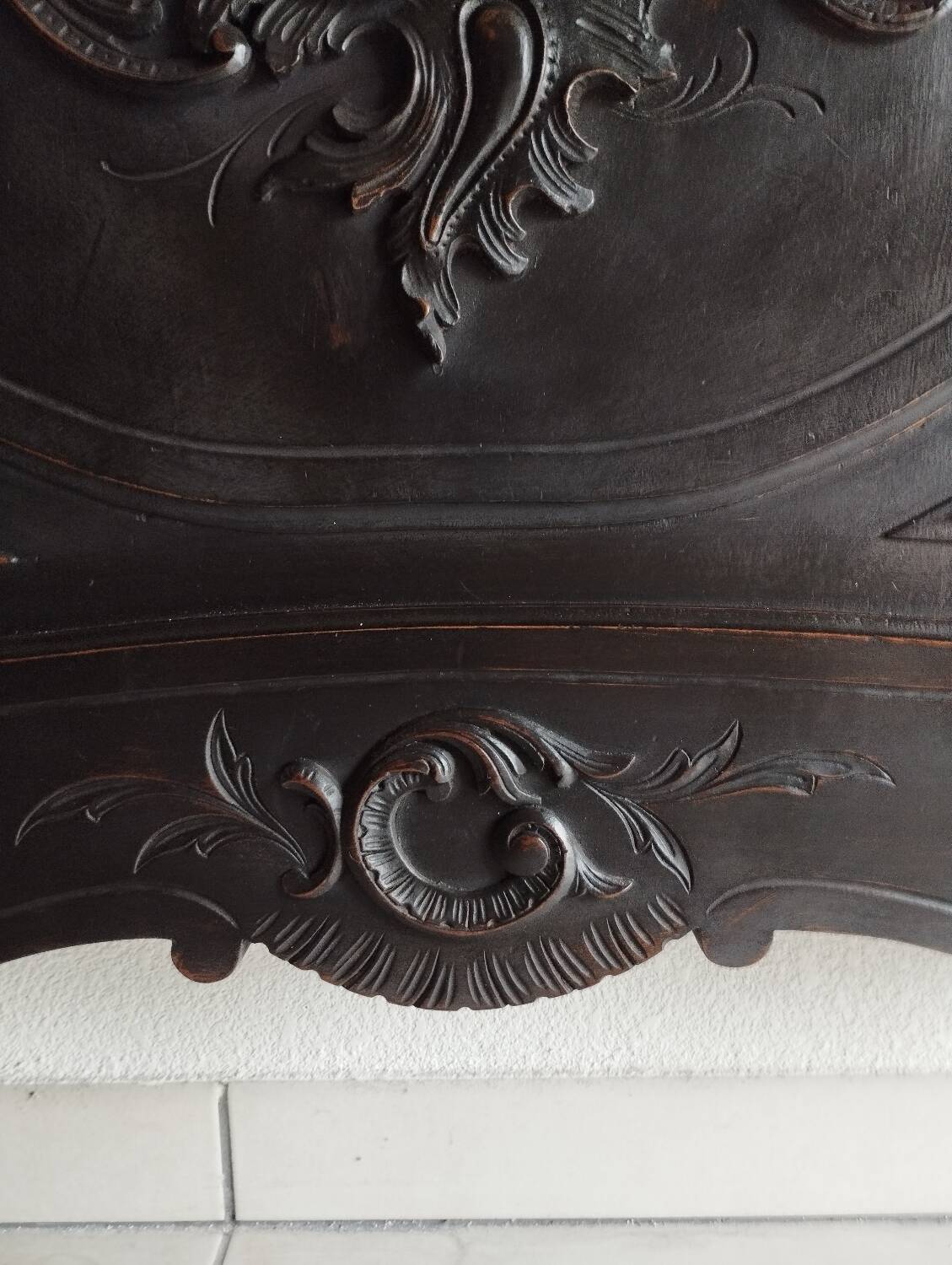 Rocaille Louis XV style headboard, black patina