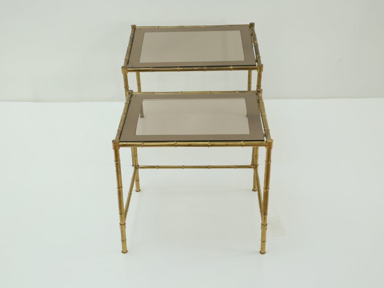 Brass and smoked glass tables