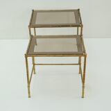Brass and smoked glass tables