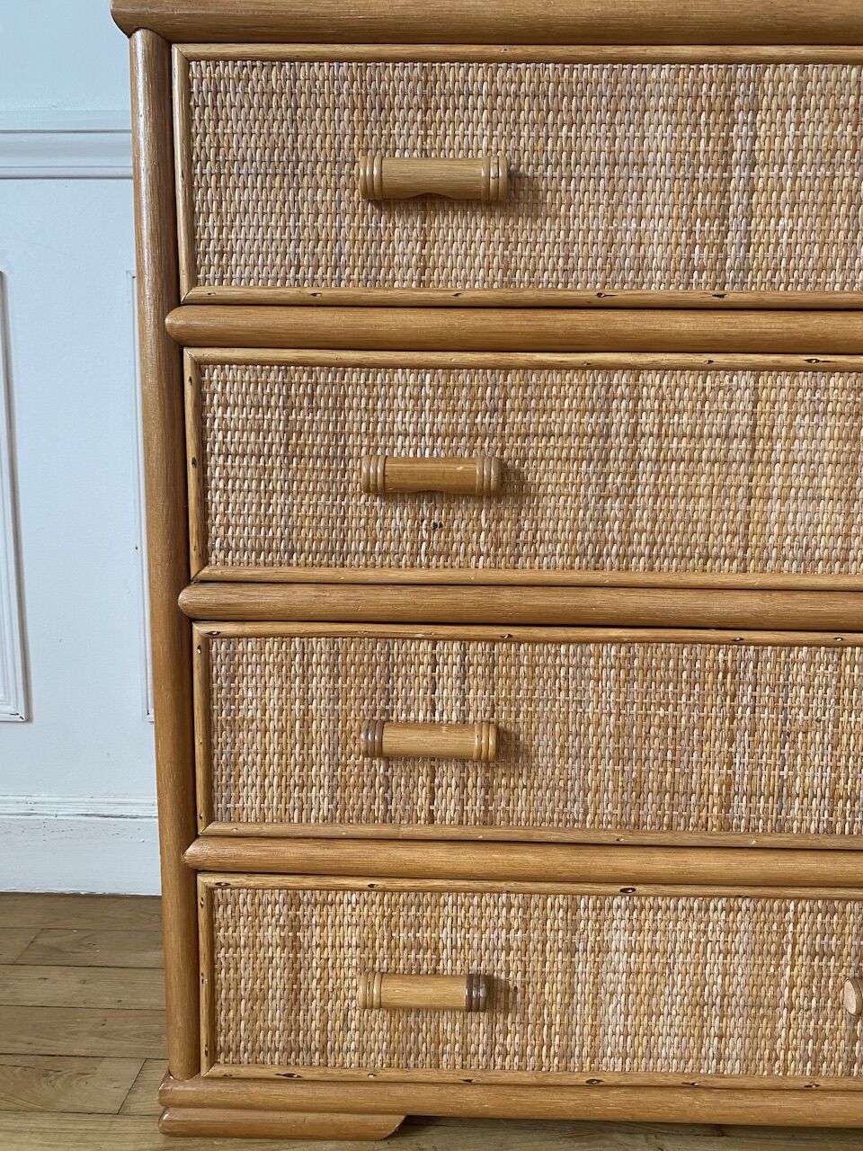 Vintage rattan chest of drawers