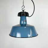 Industrial Blue Enamel Factory Lamp with Cast Iron Top, 1960s