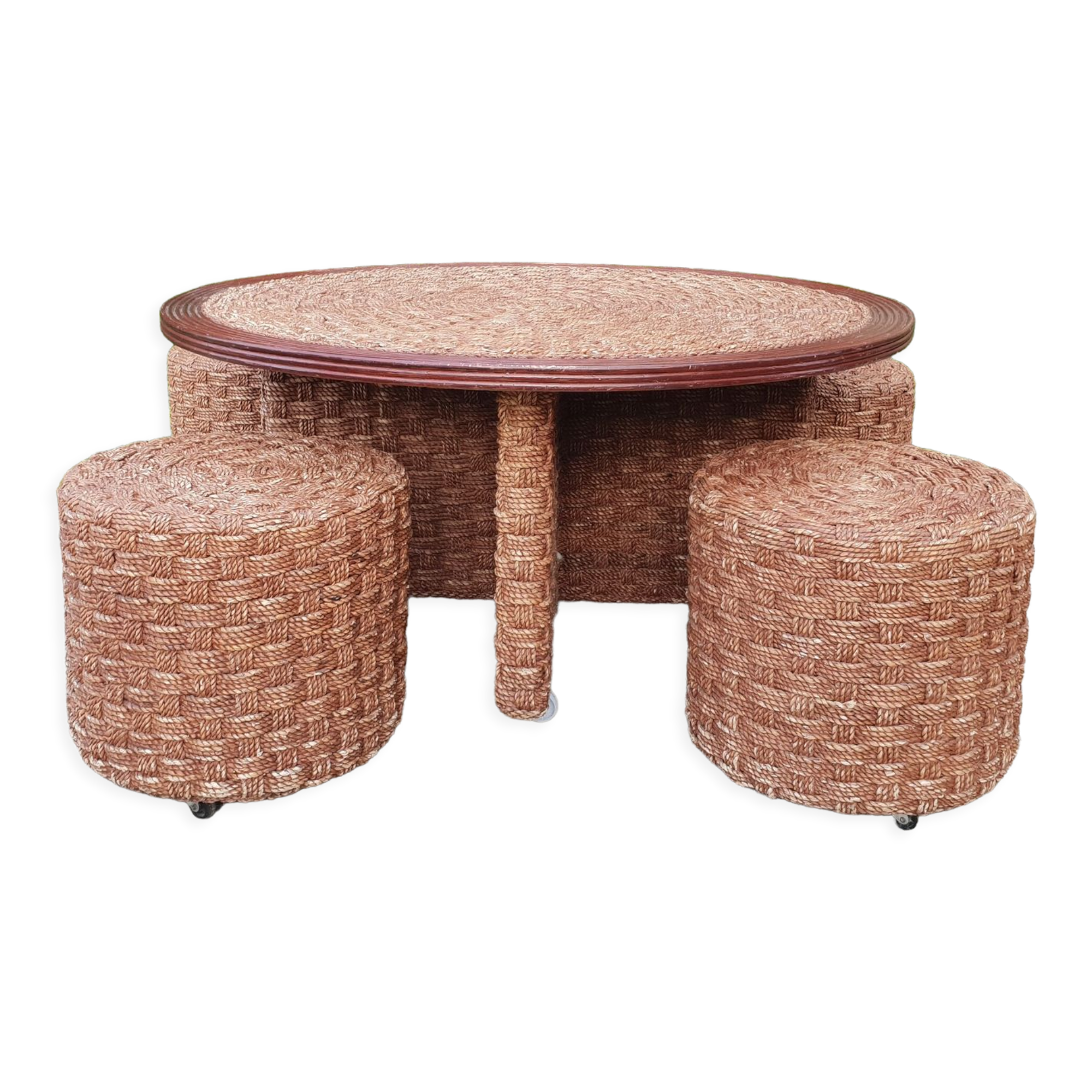 Vintage rope coffee table and stools