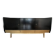 Black buffet cabinet including a bar and 3 drawers.