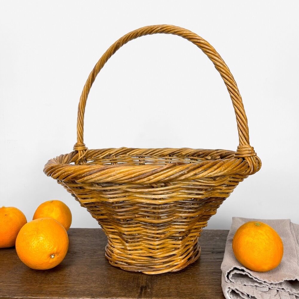 Woven wicker conical mushroom basket