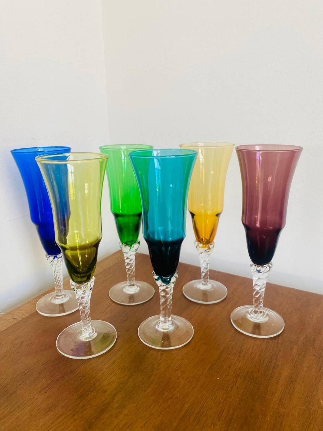 6 flûtes à champagne Murano années 1960
