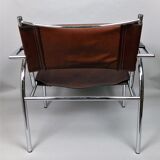 Pair of armchairs chromed metal and leather, 60 years