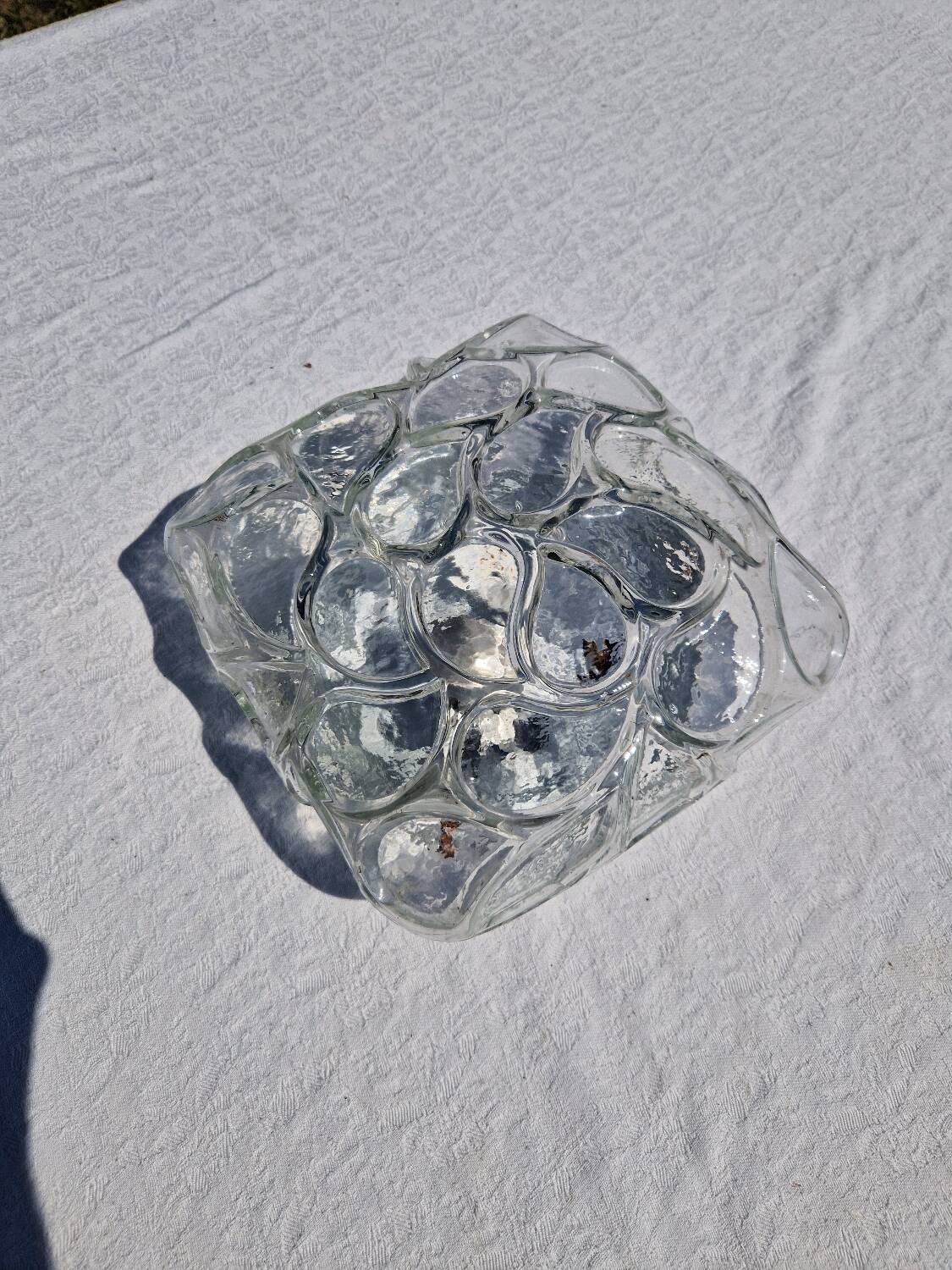 Vintage German Leaf Pattern Glass Sconce or Recessed Light