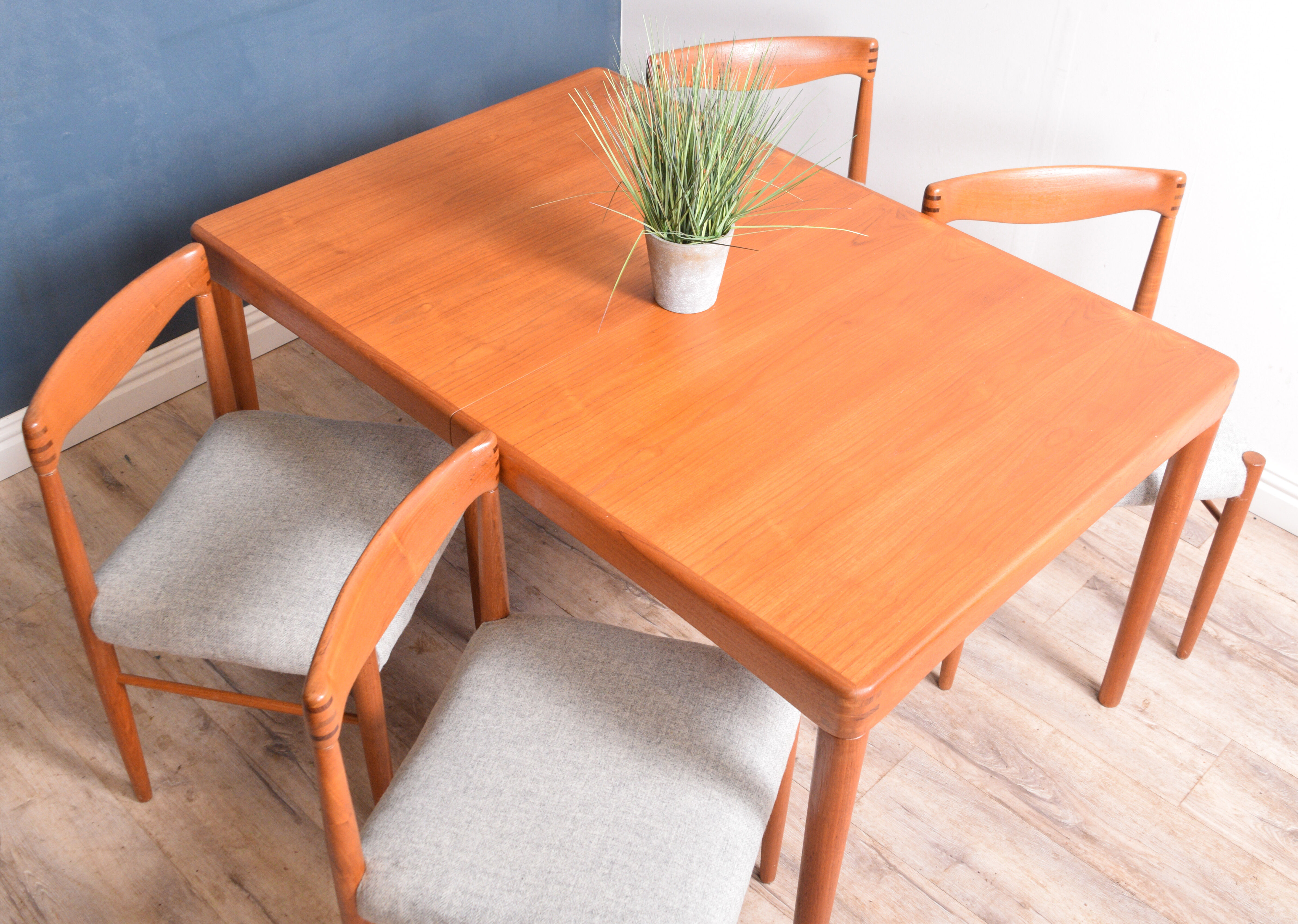 Restored teak 1960s table & four chairs by H.W. Klein and Bramin