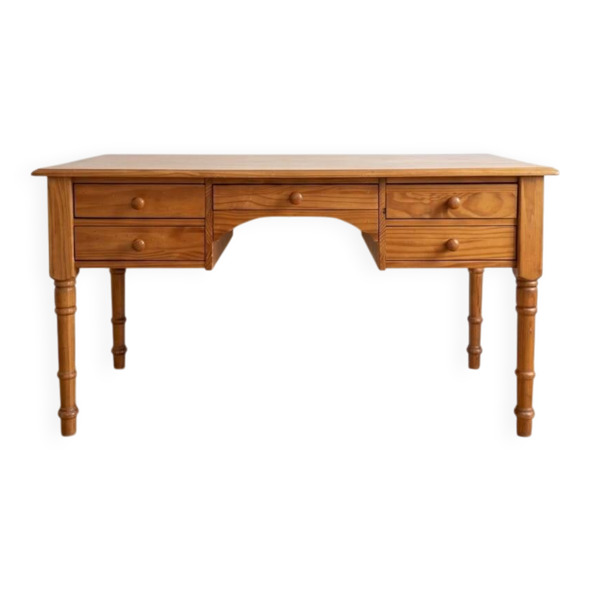 Large solid pine minister's desk with turned legs.