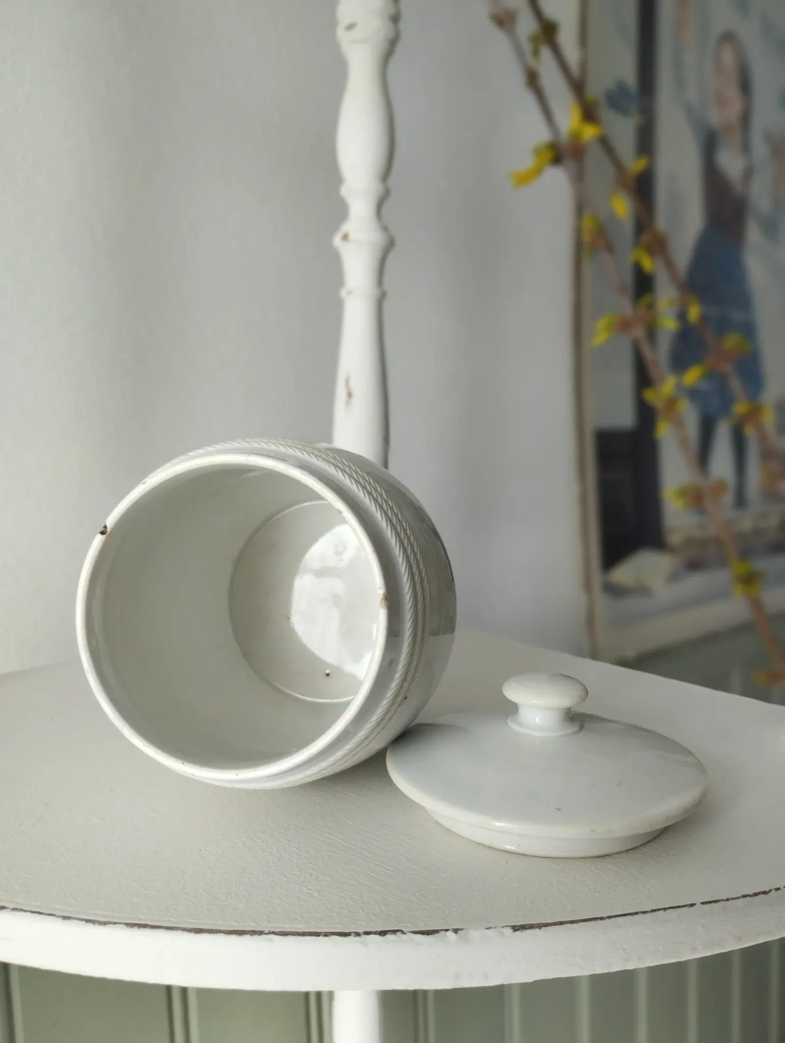 Ancien pot couvert moutardier Creil Montereau