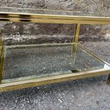Table basse à 2 niveaux Roche Bobois style Hollywood Regency en laiton et verre années 70
