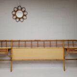 Rattan headboard with vintage bedside tables 1960
