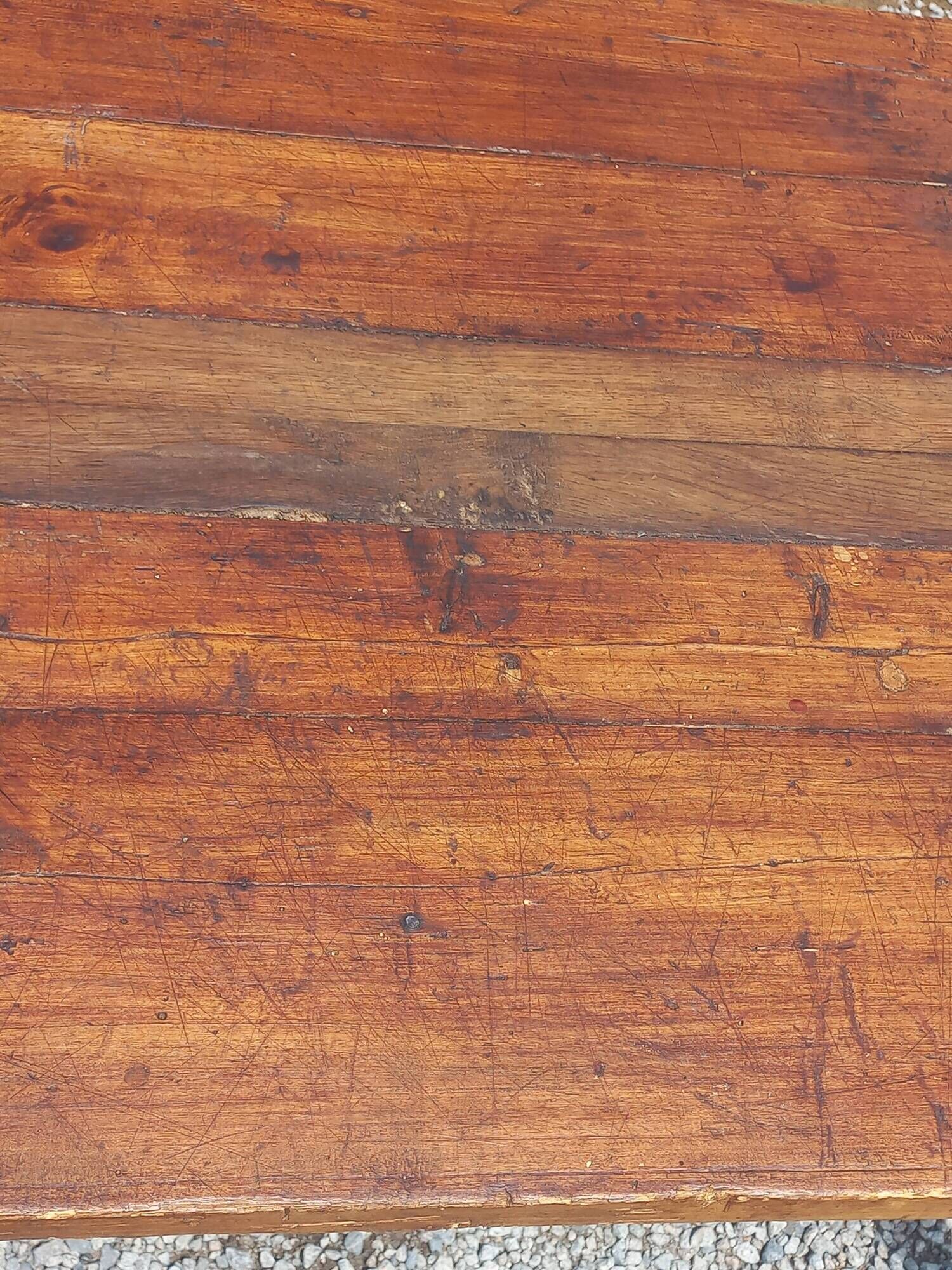 19th century farmhouse table in oak and poplar with spindle legs 198cm