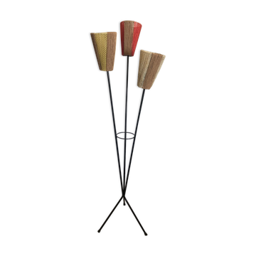 Vintage 1950s/60s tripod floor lamp with 3 arms.