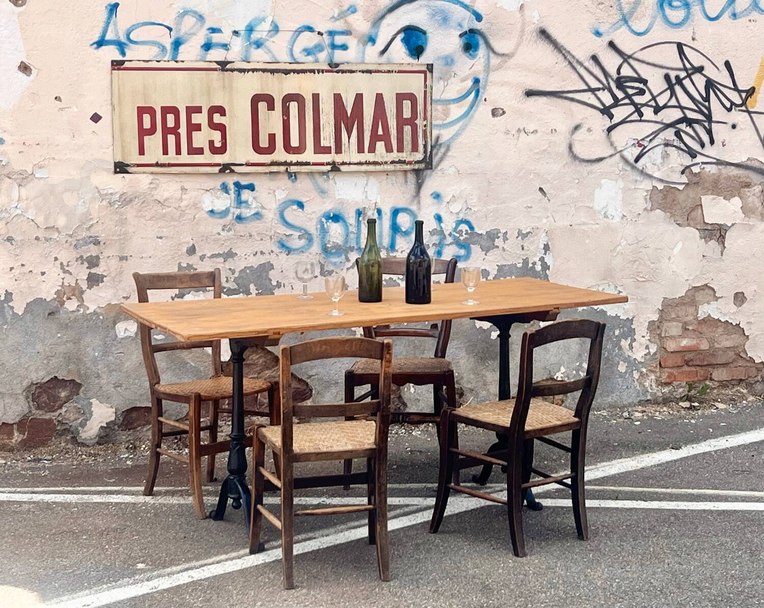 Antique bistro table with cast iron legs