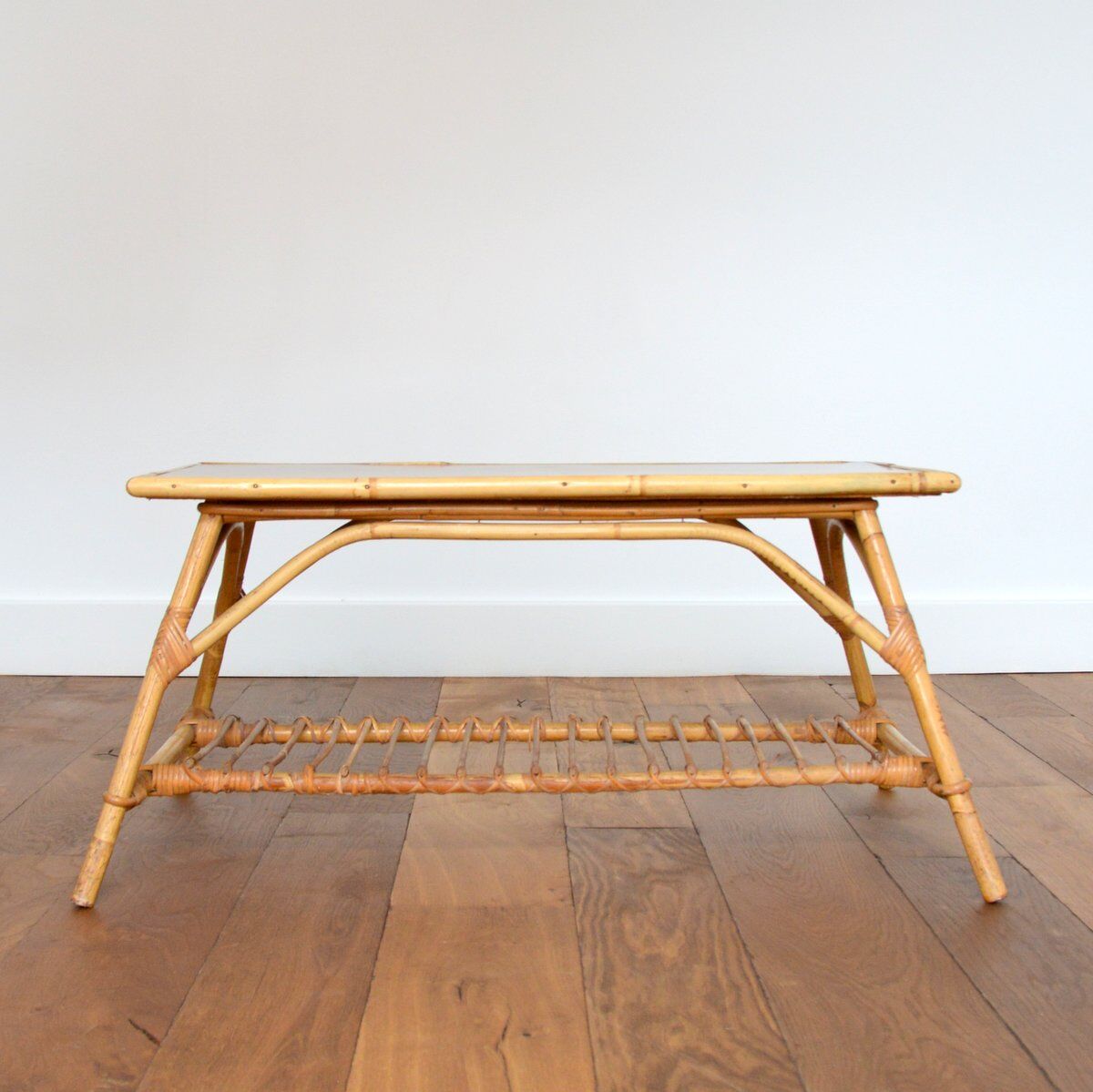 Coffee table wood and rattan 1950s